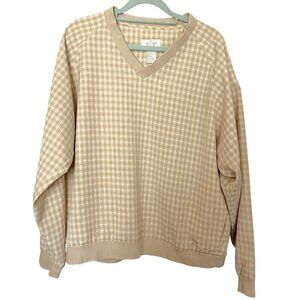 EP Pro Golf Cream Beige Plaid Crew Neck Pullover Light Sports Jacket Mens L EUC